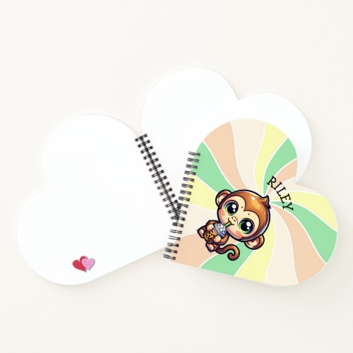 Cute Kawaii Monkey with Bubble Tea Personalized Notebook