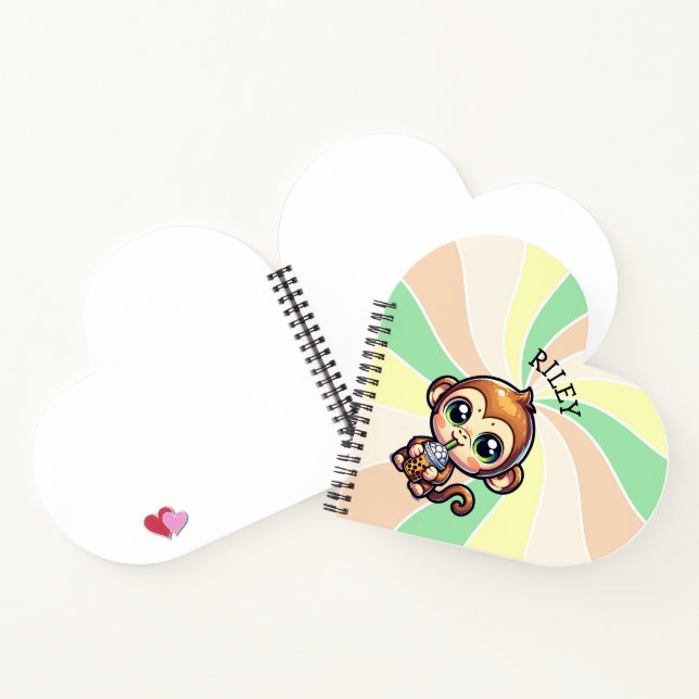 Cute Kawaii Monkey with Bubble Tea Personalized Notebook (Inside)