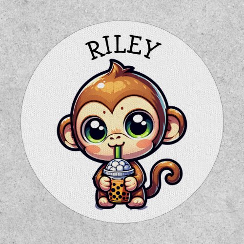 Cute Kawaii Monkey with Bubble Tea Personalized Patch