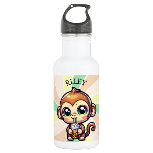 Cute Kawaii Monkey with Bubble Tea Personalized Stainless Steel Water Bottle