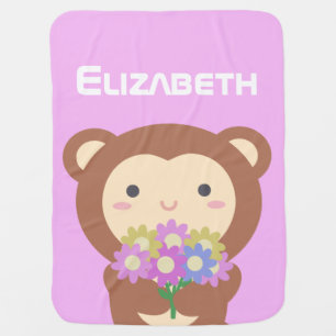 Cute Kawaii Monkey with Flowers  Baby Blanket
