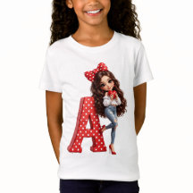 Cute Kawaii Monogram Letter A Girls T-Shirt