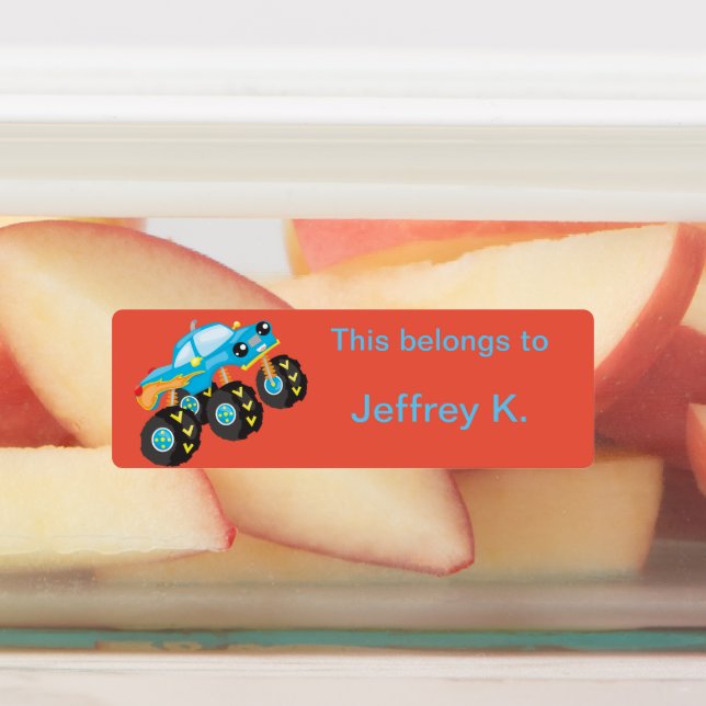 Cute Kawaii Monster Truck Personalized Kids' Labels (Affixed)