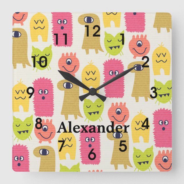 Cute Kawaii Monsters Nursery Wall Clock (Front)