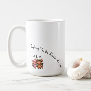 Cute Kawaii Moose Couple Adventure Hiking Coffee Mug