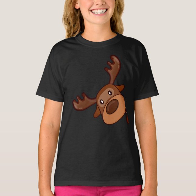 Cute Kawaii Moose Elk Deer Funny Alaska Moose T-Shirt (Front)