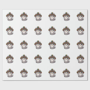 Cute Kawaii Moroccan Amazigh Cat Woven Hat Pom-Pom Wrapping Paper