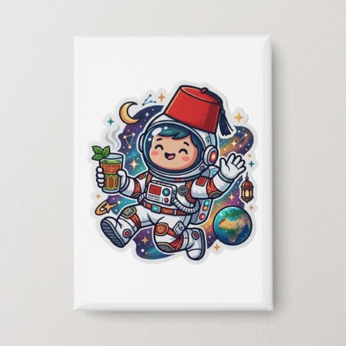 Cute Kawaii Moroccan Astronaut Mint Tea FezSticker Button