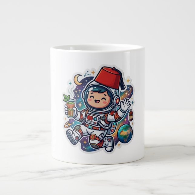 Cute Kawaii Moroccan Astronaut Mint Tea FezSticker Giant Coffee Mug (Front)