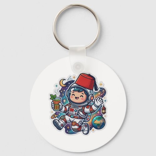 Cute Kawaii Moroccan Astronaut Mint Tea FezSticker Keychain