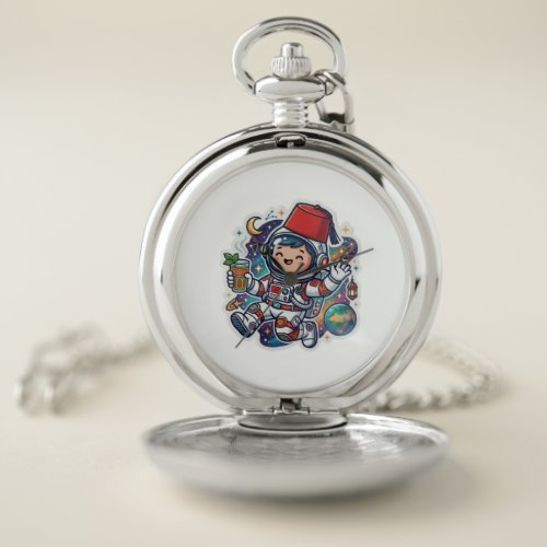 Cute Kawaii Moroccan Astronaut Mint Tea FezSticker Pocket Watch