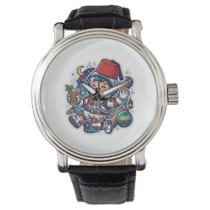 Cute Kawaii Moroccan Astronaut Mint Tea FezSticker Watch
