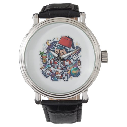Cute Kawaii Moroccan Astronaut Mint Tea FezSticker Watch