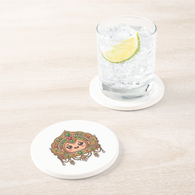 Cute Kawaii Moroccan Bridal Crown TraditionSticker Coaster (Side)