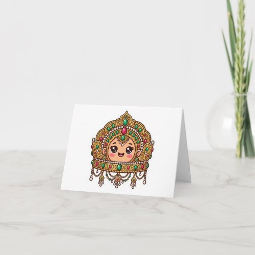 Cute Kawaii Moroccan Bridal Crown TraditionSticker Letterpress Thank You Card
