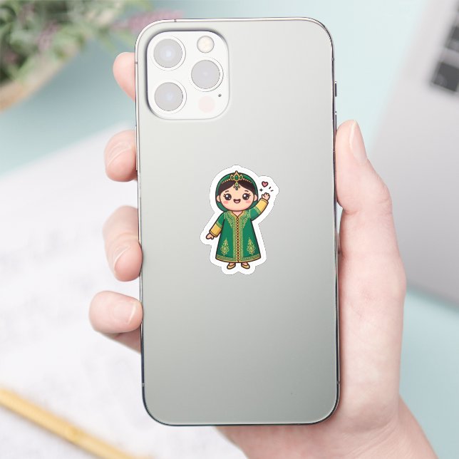Cute Kawaii Moroccan Caftan Traditional Green Dres Sticker (Phone)