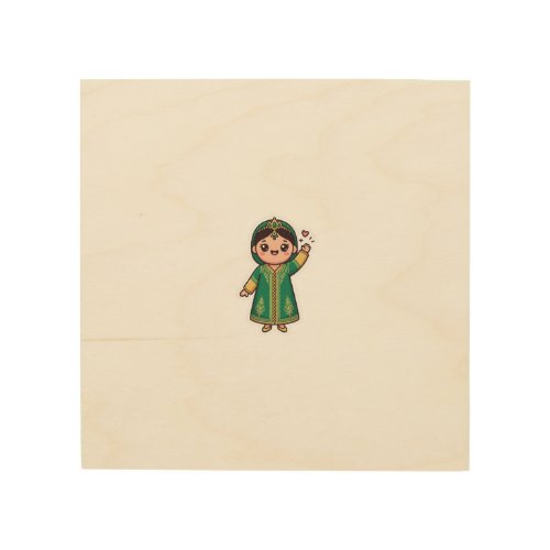 Cute Kawaii Moroccan Caftan Traditional Green Dres Wood Wall Art