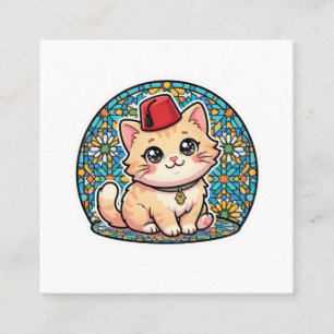 Cute Kawaii Moroccan Cat with Red Tarboush Sticker Square Business Card