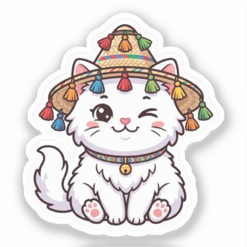 Cute Kawaii Moroccan Cat with Traditional NSticker Sticker