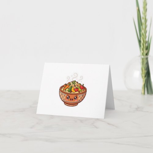 Cute Kawaii Moroccan Couscous Food Bowl Sticker Letterpress Thank You Card