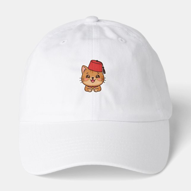 Cute Kawaii Moroccan Fez Hat Cat Sticker (Front)