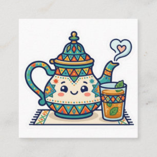 Cute Kawaii Moroccan Mint Teapot and Glass Art Car Square Business Card