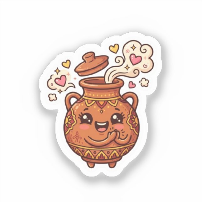 Cute Kawaii Moroccan Tanjia Clay Pot Food Sticker (Front)