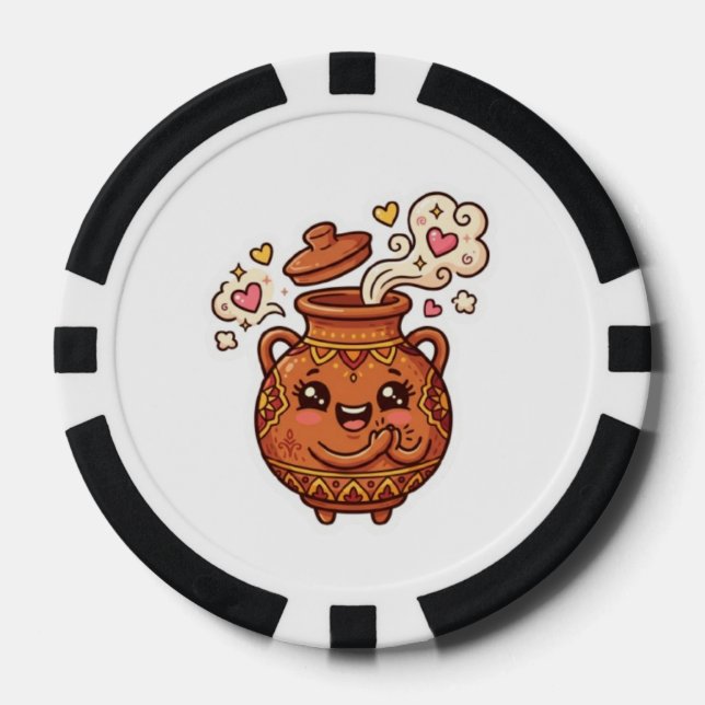 Cute Kawaii Moroccan Tanjia Clay Pot Food Sticker Poker Chips (Front)