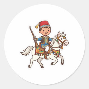 Cute Kawaii Moroccan Tbourida Horseman Cultural St Classic Round Sticker