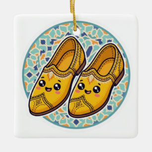 Cute Kawaii Moroccan Yellow Belgha Shoes anSticker Ceramic Ornament