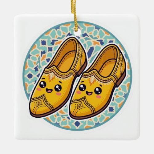 Cute Kawaii Moroccan Yellow Belgha Shoes anSticker Ceramic Ornament
