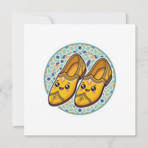 Cute Kawaii Moroccan Yellow Belgha Shoes anSticker Invitation