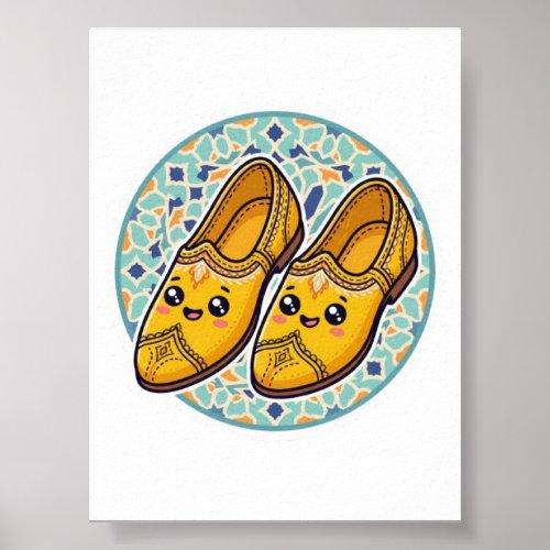 Cute Kawaii Moroccan Yellow Belgha Shoes anSticker Poster