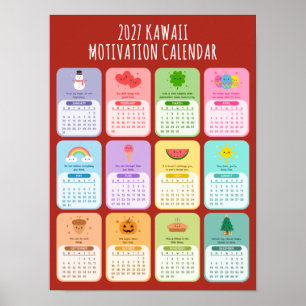 Cute Kawaii Motivational 2027 Positivity Calendar Poster