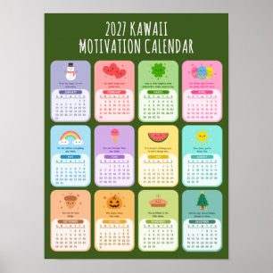 Cute Kawaii Motivational 2027 Positivity Calendar Poster
