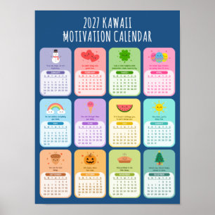 Cute Kawaii Motivational 2027 Positivity Calendar Poster