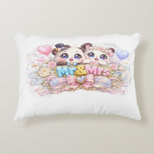 Cute Kawaii Mr and Mrs Panda Couple Pastel Pink We Accent Pillow