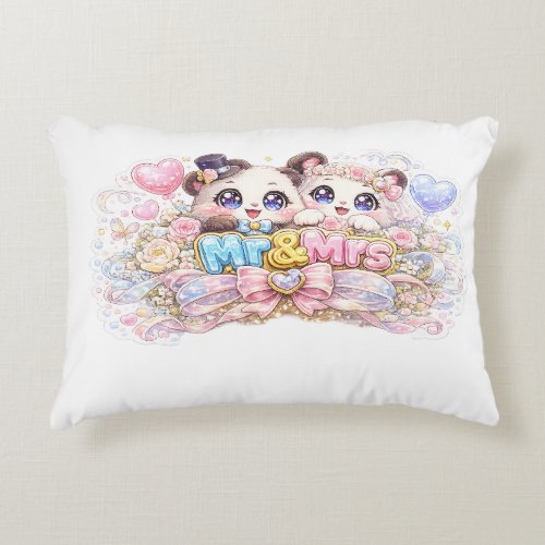 Cute Kawaii Mr and Mrs Panda Couple Pastel Pink We Accent Pillow