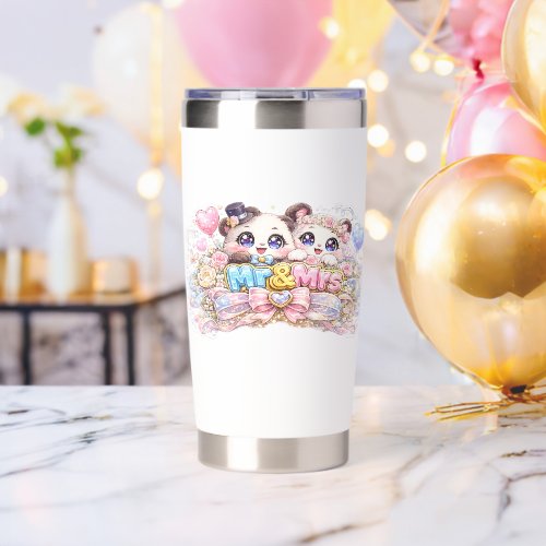 Cute Kawaii Mr and Mrs Panda Couple Pastel Pink We Insulated Tumbler