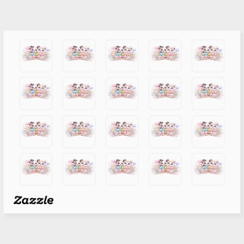 Cute Kawaii Mr and Mrs Panda Couple Pastel Pink We Square Sticker