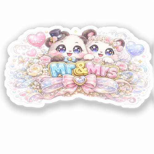 Cute Kawaii Mr and Mrs Panda Couple Pastel Pink We Sticker