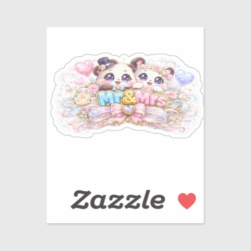 Cute Kawaii Mr and Mrs Panda Couple Pastel Pink We Sticker