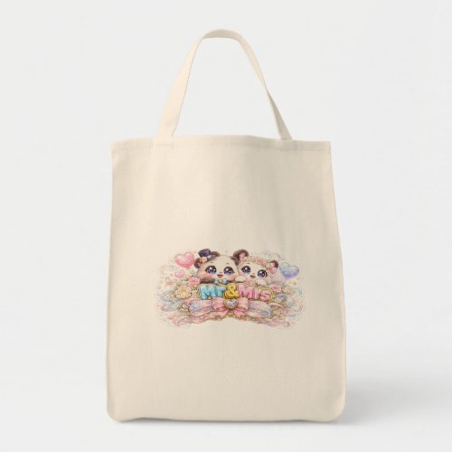 Cute Kawaii Mr and Mrs Panda Couple Pastel Pink We Tote Bag