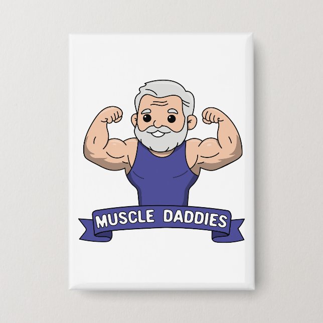 Cute Kawaii Muscle Daddy Bearded Bodybuilder Button (Front)