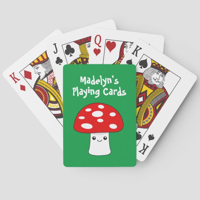 Cute kawaii mushroom cartoon kid's Birthday Poker Cards (Back)