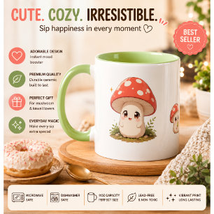Cute Kawaii Mushroom Coffee Mug – Cottagecore Wood
