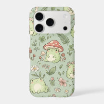 Cute Kawaii Mushroom Frog Sage Green Cottagecore