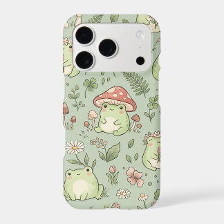 Cute Kawaii Mushroom Frog Sage Green Cottagecore Iphone 18 Pro Case