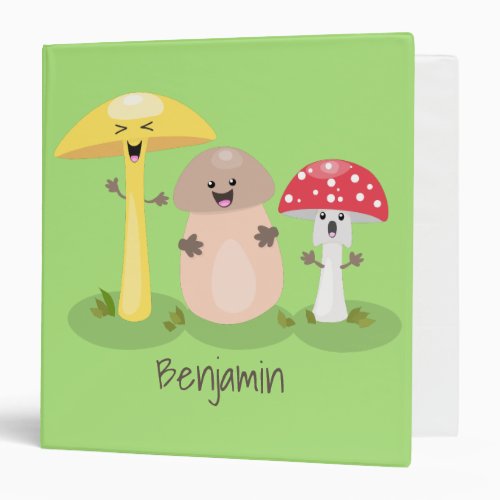 Cute kawaii mushroom fungi toadstool 3 ring binder