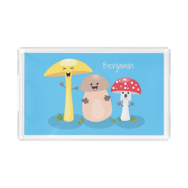 Cute kawaii mushroom fungi toadstool acrylic tray (Front)